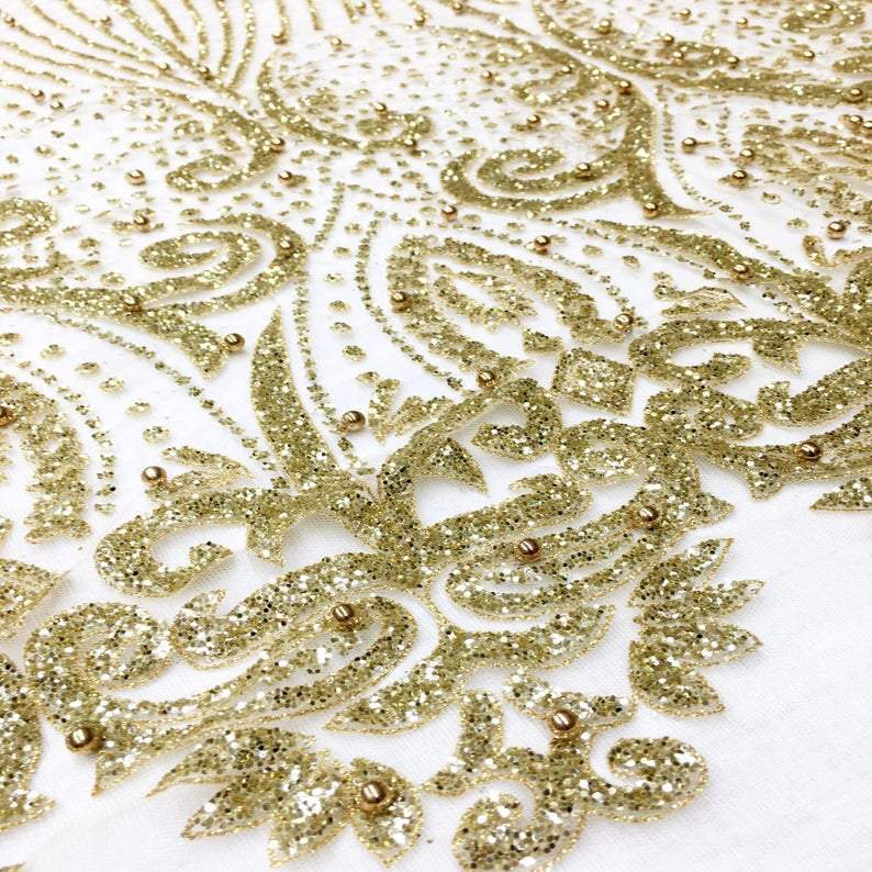 Stella METALLIC GOLD Glitter Tulle Mesh Lace / Dress Fabric / Fabric by the Yard - Classic & Modern