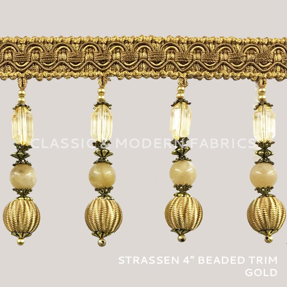 STRASSEN Gold 4" Beaded Trim, Tassel, Fringe / By The Yard - Classic & Modern