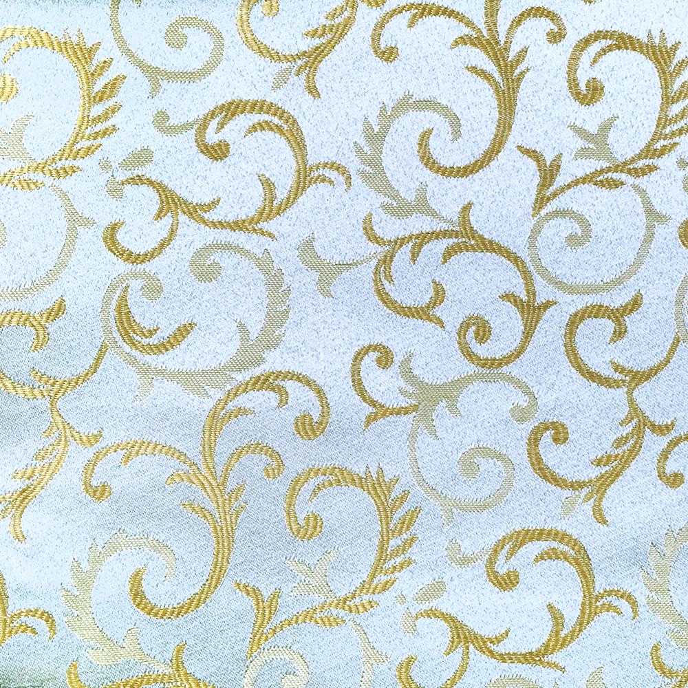 Tone on Tone Abstract Floral Scroll Jacquard Light Blue Gold Fabric - Classic & Modern
