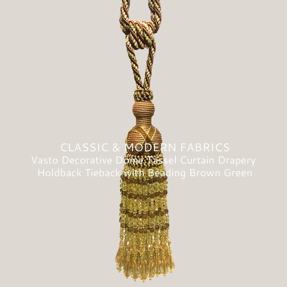 Vasto Decorative Dome Tassel Curtain Drapery Holdback Tieback with Beading Brown Green - Classic & Modern