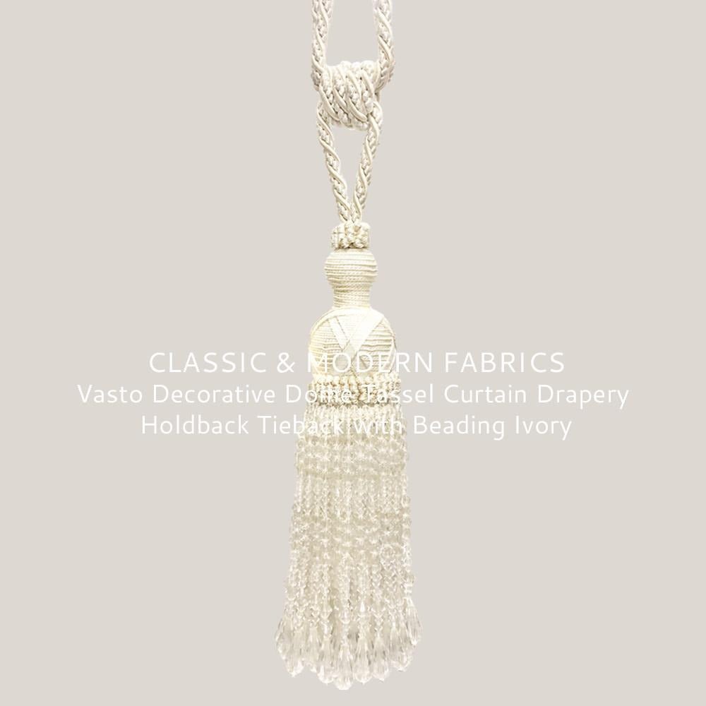 Vasto Decorative Dome Tassel Curtain Drapery Holdback Tieback with Beading Ivory - Classic & Modern