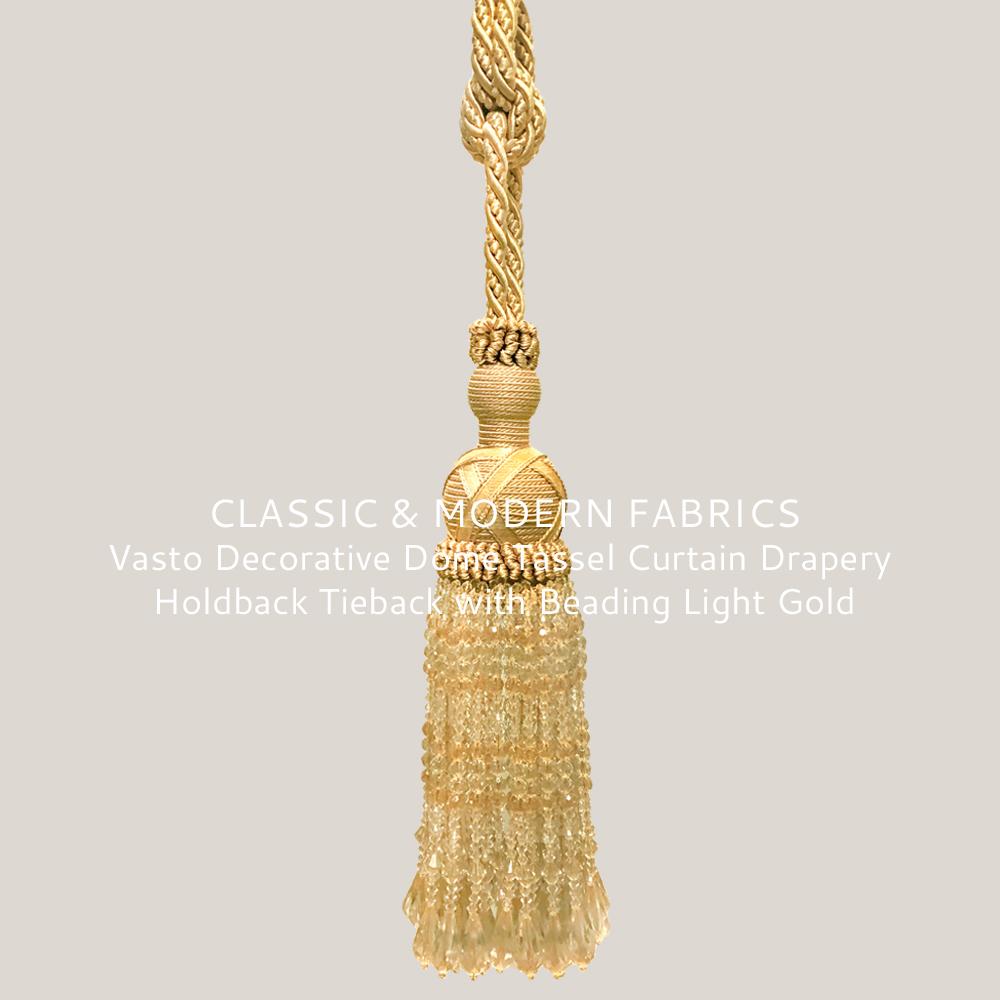 Vasto Decorative Dome Tassel Curtain Drapery Holdback Tieback with Beading Light Gold - Classic & Modern