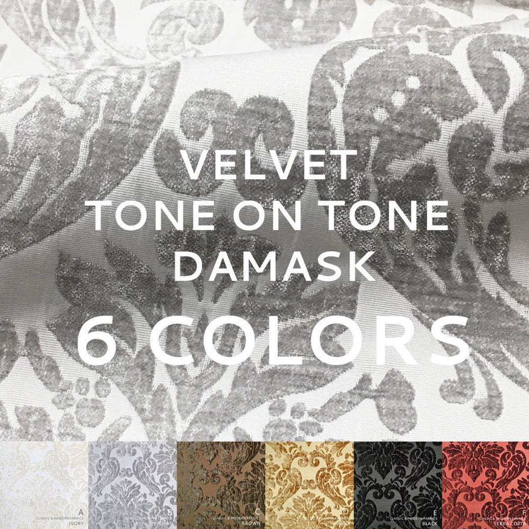 Velvet Tone on Tone Ivory Damask Fabric - Classic Modern Fabrics