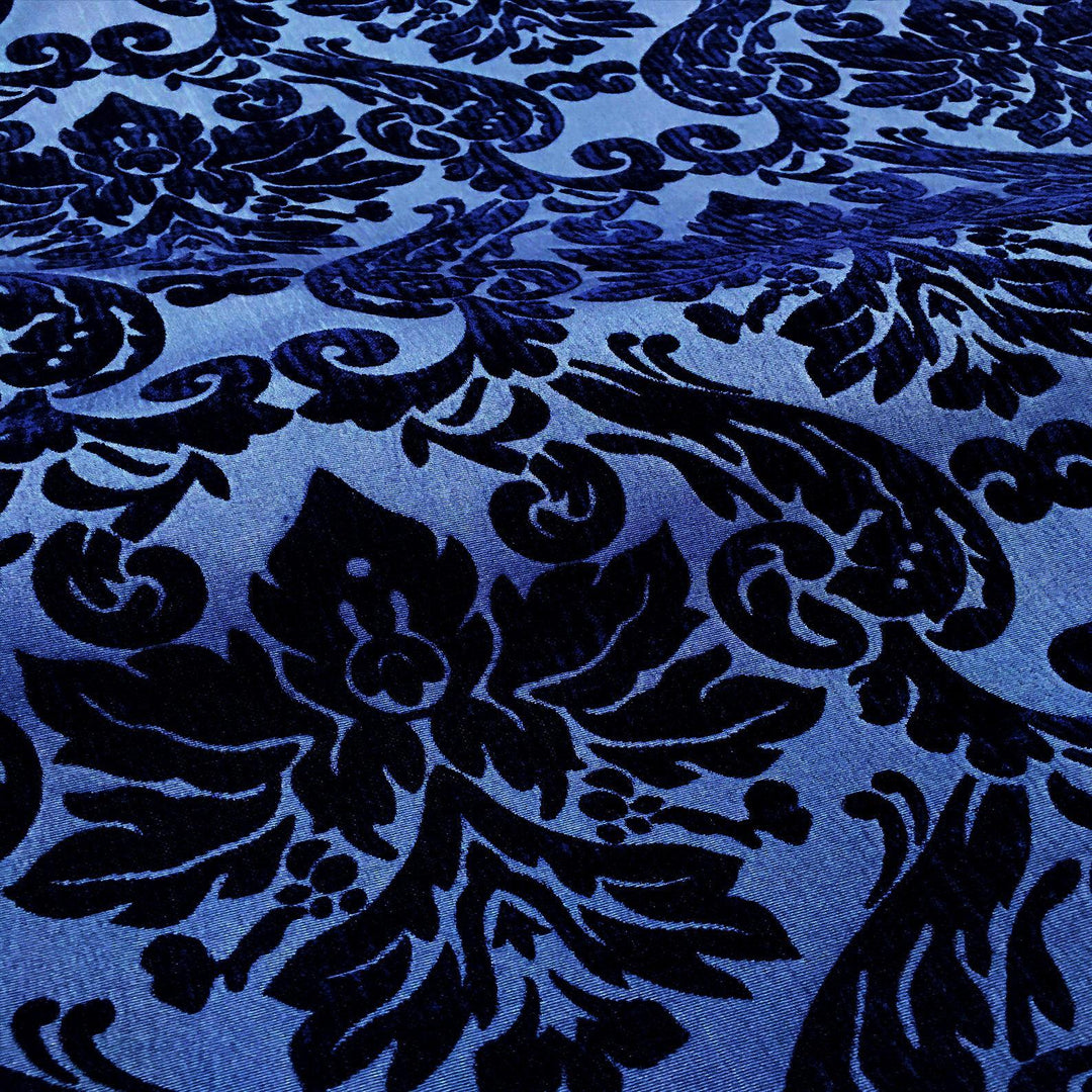 Royal Navy Blue Velvet Damask Fabric - Classic Modern Fabrics