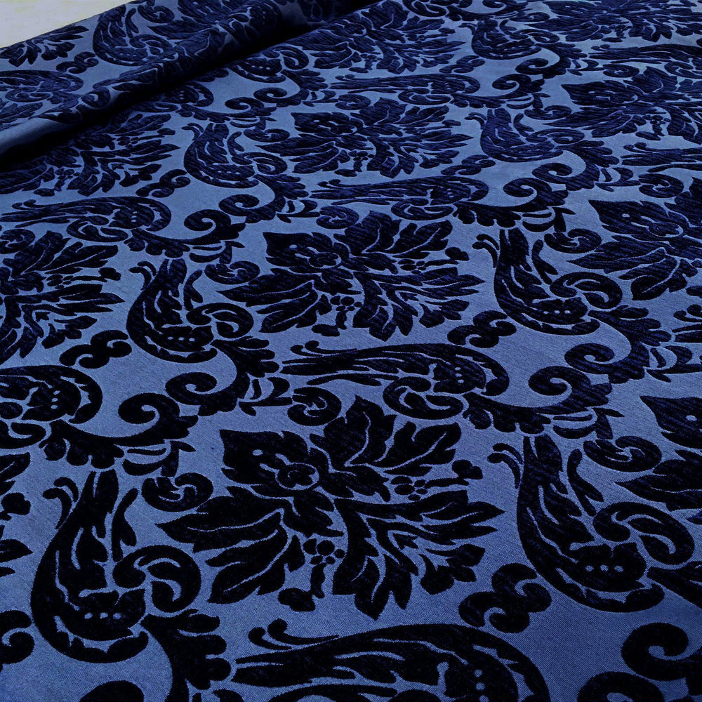 Royal Navy Blue Velvet Damask Fabric - Classic & Modern - Classic Modern Fabrics