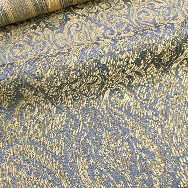 VERDI Blue Gold Regal Damask Jacquard Brocade Fabric - Classic & Modern