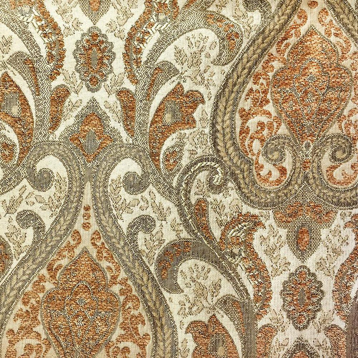 Versailles Damask Brocade Chenille Woven Jacquard Brown Gold Fabric - Classic & Modern