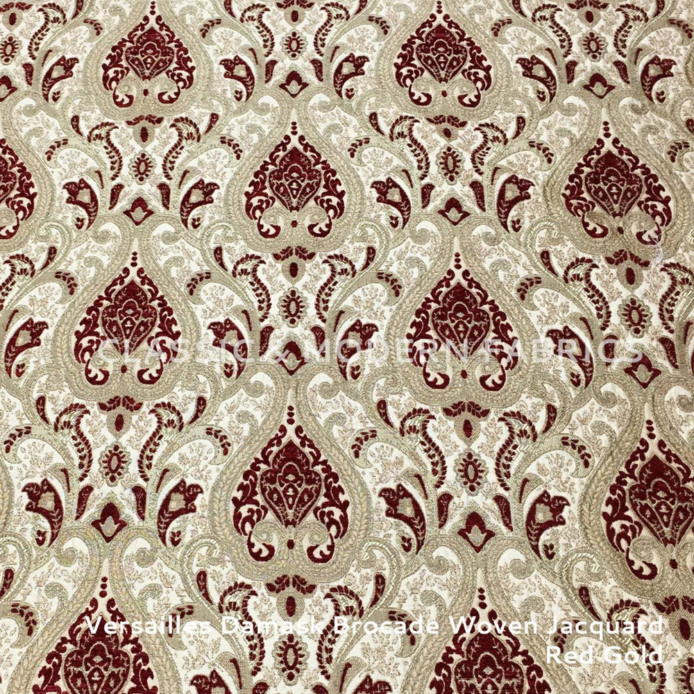 Versailles Damask Brocade Chenille Woven Jacquard Red Gold Fabric - Classic & Modern