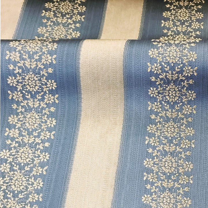 Villanova Blue Floral Stripe Jacquard Brocade Fabric - Classic & Modern