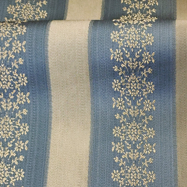 Villanova Blue Floral Stripe Jacquard Brocade Fabric - Classic & Modern