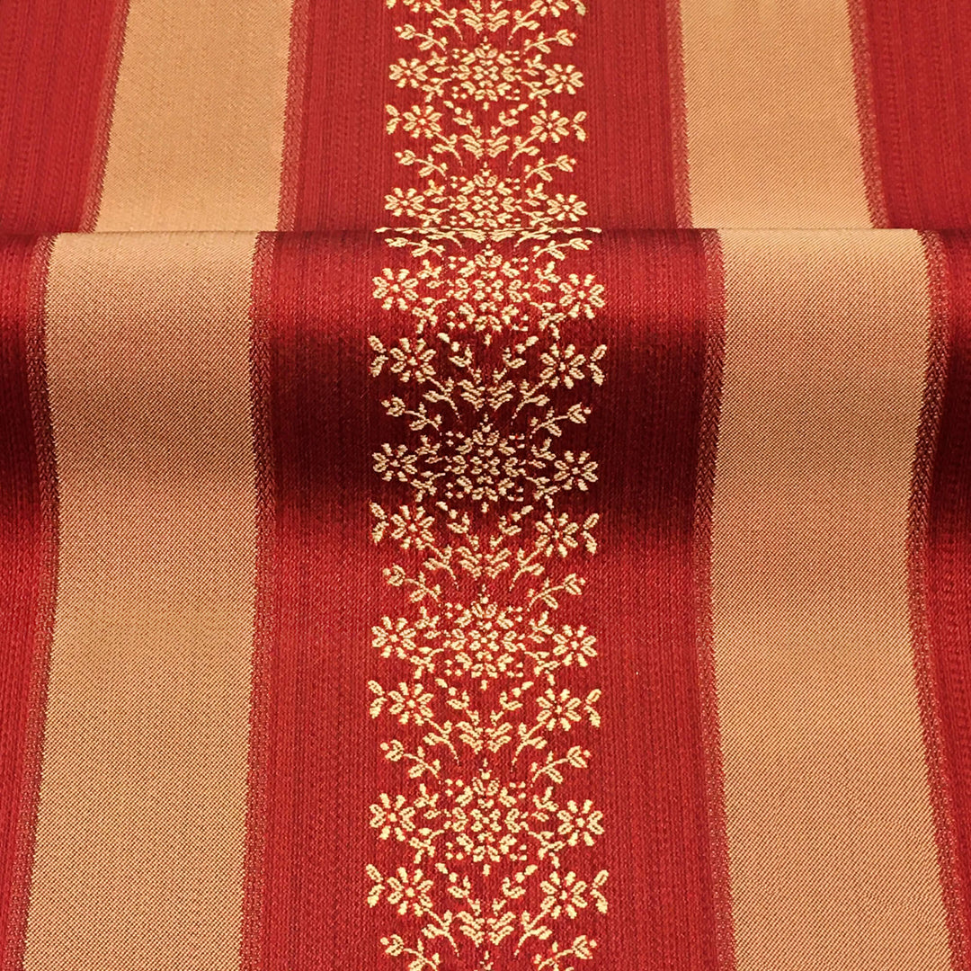 Villanova Red Floral Stripe Jacquard Brocade Fabric - Classic & Modern