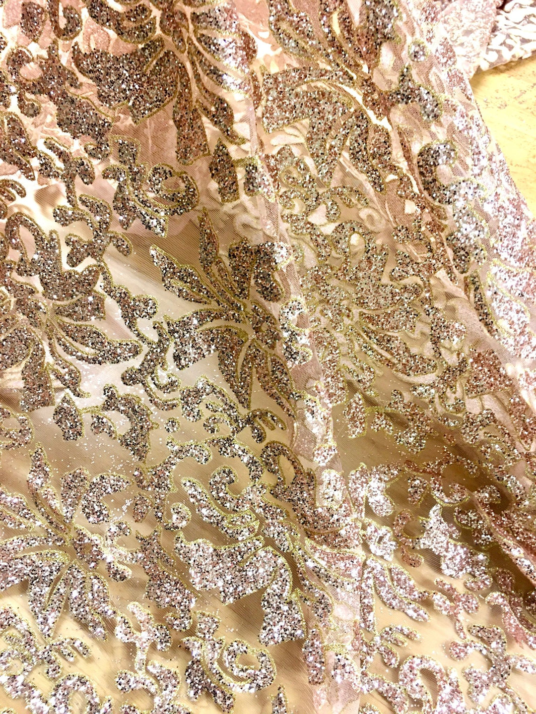 Violetta METALLIC Rose Gold Embroidery Glitter on Light Tulle Mesh Lace / Sold by the Yard - Classic & Modern