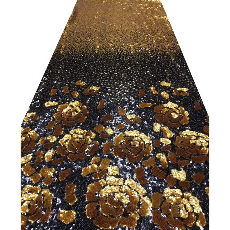 Vivaldi GOLD BLACK Rose Floral Pattern Full Sequin Tulle Mesh Lace / Fabric by the Yard - Classic & Modern