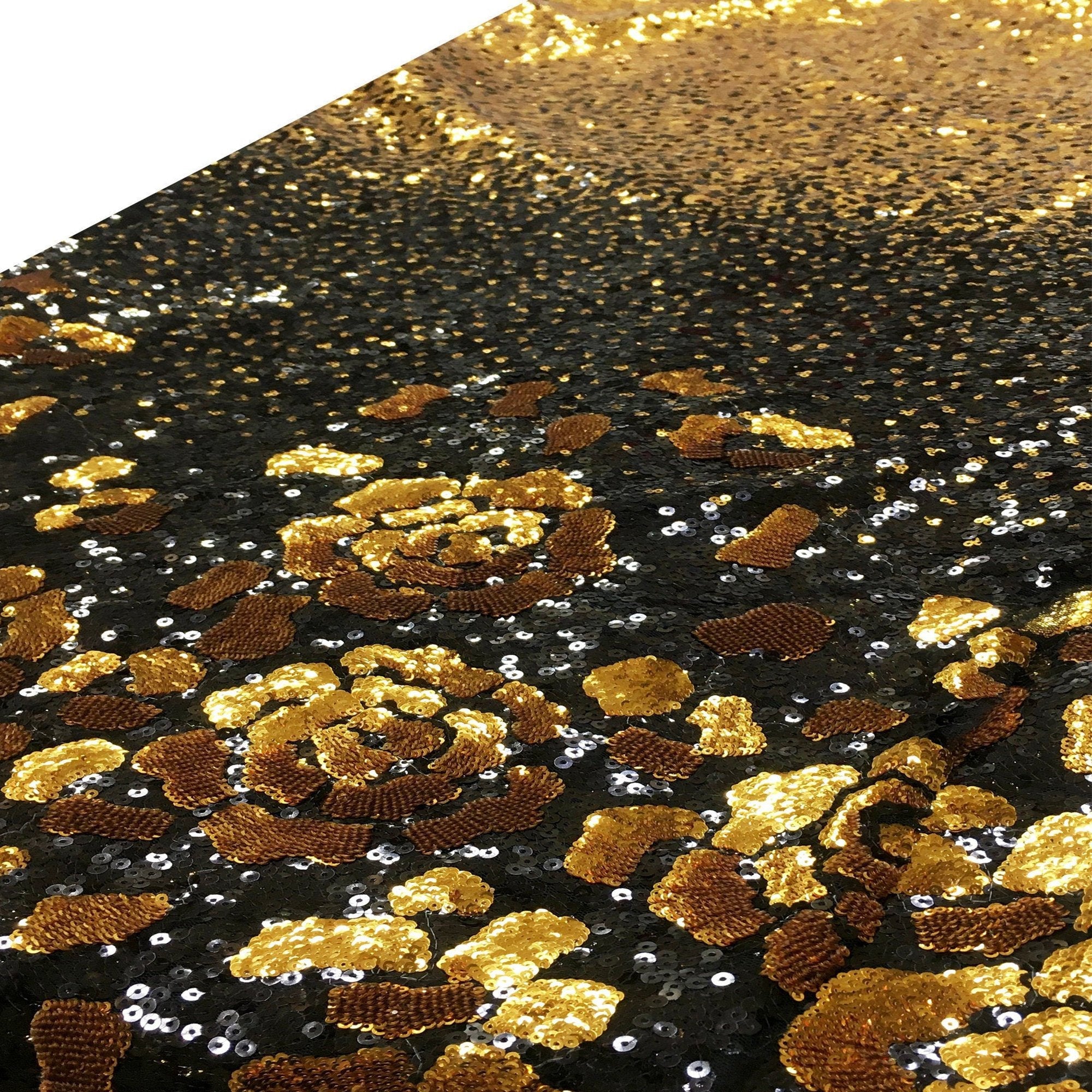 Vivaldi GOLD BLACK Rose Floral Pattern Full Sequin Tulle Mesh Lace / F ...